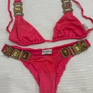 Beach Bunny Pink Bikini with Gold Accents